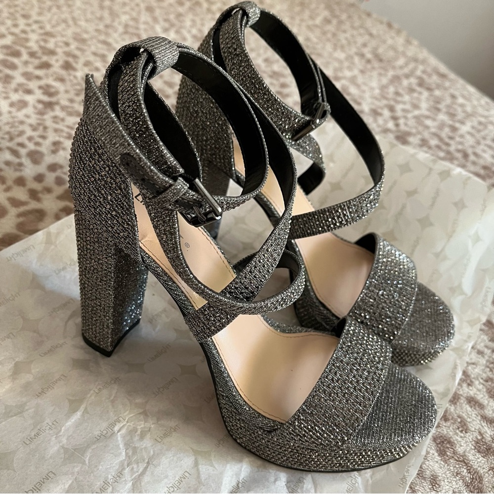 Silver Strappy Platform Heels